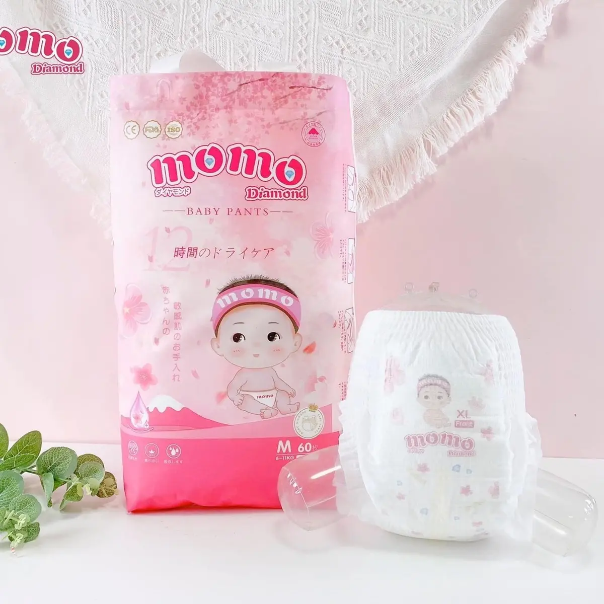(Kèm bình nước cho bé)Combo 3 Bịch Bỉm Momodiamond Kem