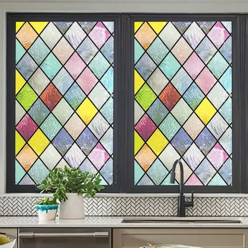 Miếng Dán Cửa Sổ Kính Màu Nhám Decal Dán Phim Cửa Sổ Kính Màu Cổ Điển Mờ, 3D PVC, Miếng Dán Decal Can Kính Cầu Vồng, Thích Hợp Sử Dụng Trong Văn Phòng