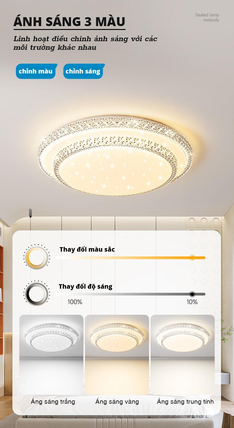 Product Introduction of Đèn ốp trần LED/ phòng ngủ, phòng ăn/ 3 màu (trắng, vàng, trung tính)- phối màu vô hạn/kèm điều khiển từ xa (Bảo hành 12 tháng) 1