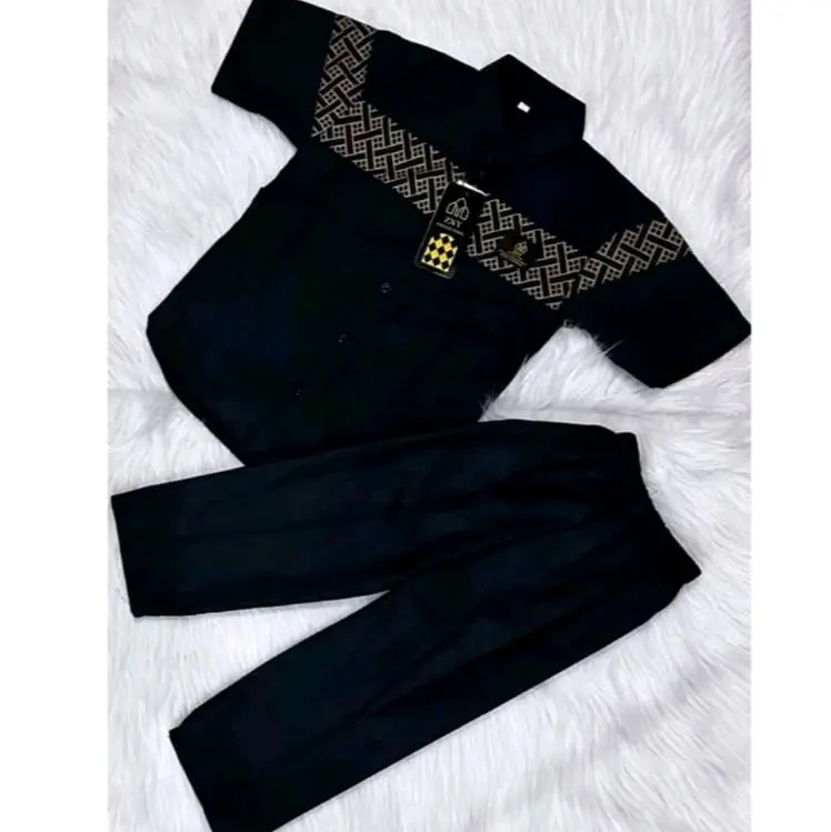 Setelan Baju Muslim Anak Laki-laki Promo Lebaran 2025 Hitam Putih - Koko Putih & Celana Hitam - Panjang 3
