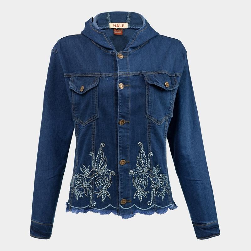 Áo Khoác Jean Nữ Thêu Đính Đá Có Nón, Có Túi Trong Rộng Tiện Lợi, Form Co Giãn - Hale Women Jacket