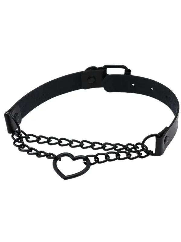 Punk Style Heart Design Choker,  Fashionable PU Leather Chain Necklace for Party, Daily Clothing Decor, Trendy All-match & Exquisite Jewelry for Birthday Gift, Valentine's Day, Gift 3