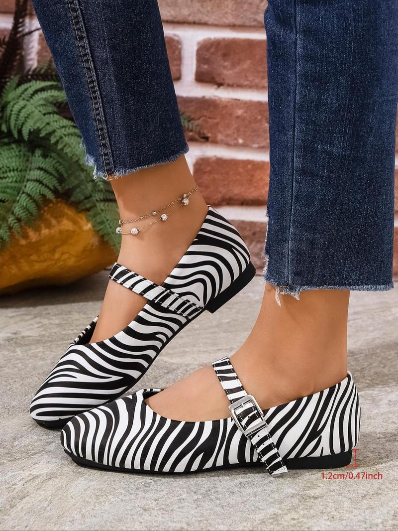 Product Introduction of Women's Fashionable Zebra Stripe Pattern Flats, Elegant Comfortable Flats for Daily Wear, Lightweight Breathable Shoes for All Seasons 2