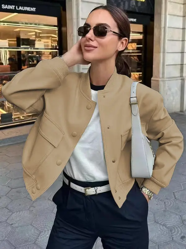 Women's Fitted Pocket Button Front Stand Collar Jacket, Utah Girl Outfits, Casual Drop Shoulder Long Sleeve Outerwear for Fall & Winter, Jackets Lady Coats, Holiday Evening Outfits 2024, School Essentials, Clubbing Tops Modest Outfits 7