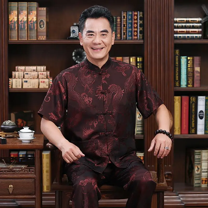 Bộ Đồ Tang, Dành Cho Nam Trung Người Già Và Cao Tuổi, Bộ Đồ ngắn Tay Mùa Hè, Phong Cách Dân Tộc, Thiết Kế Cổ Điển Thích Hợp Cho Bố Và Ông Già, Hanfu, Quần Áo Nam Menswear