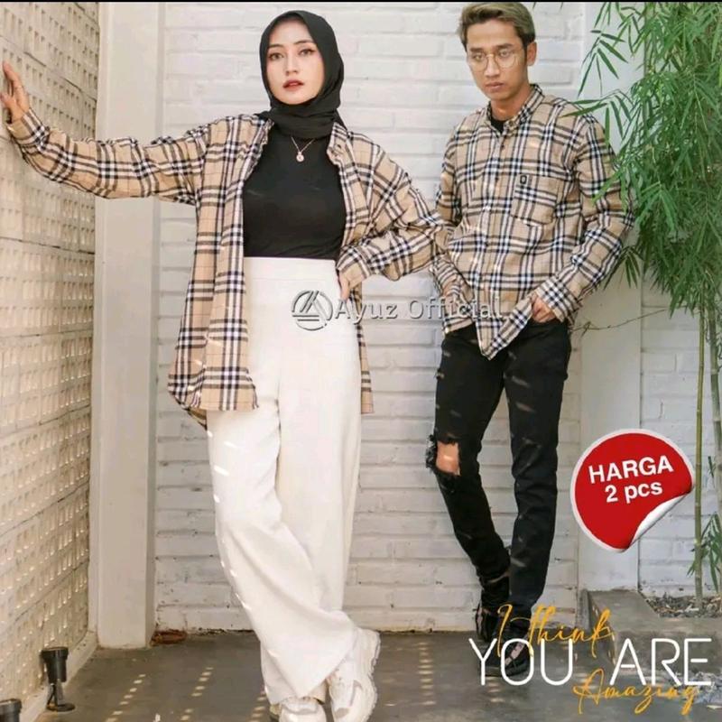 kemeja couple an flanel panjang pria wanita isi 2 kemeja baju Pasangan Santai 6