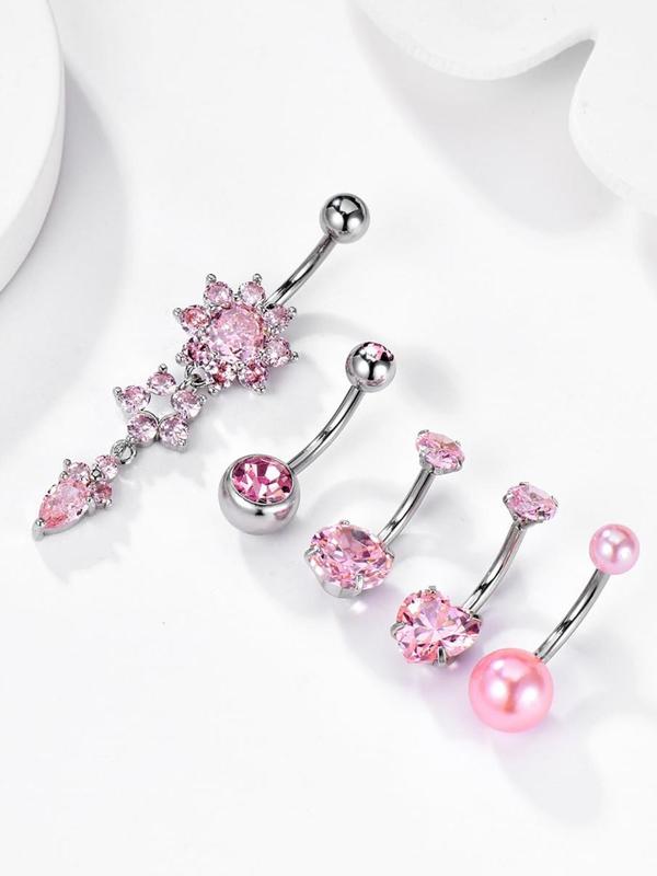 Women's Elegant Pink Minimalist Belly Rings, Trendy Exquisite Belly Piercing Jewelry, Chic Body Jewelry for Party Decor for Women & Girls 4