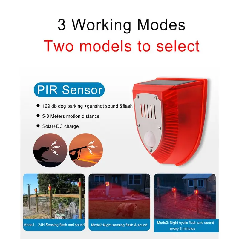Solar Powered Outdoor Alarm, Solar & DC Charging Mode Security Alarm with 3 Alarm Modes, Security Alarm for Home, Villa, Farm & Yard 3