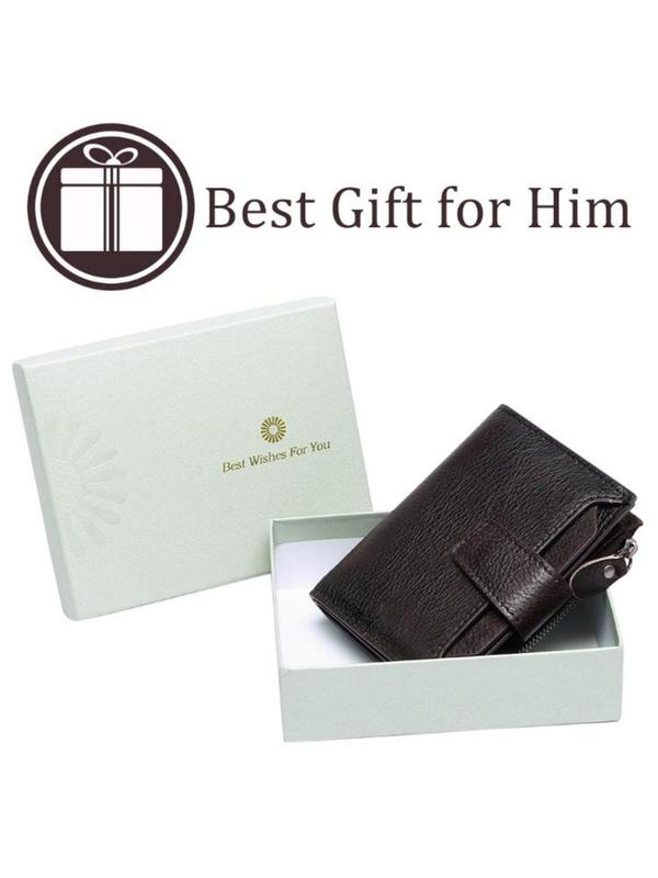 Men's Business Style Plain Color RFID Blocking Short Wallet, Casual Trendy Bifold Wallet, Fashionable Wallet for Daily Use As Gift with Gift Box for Men 6