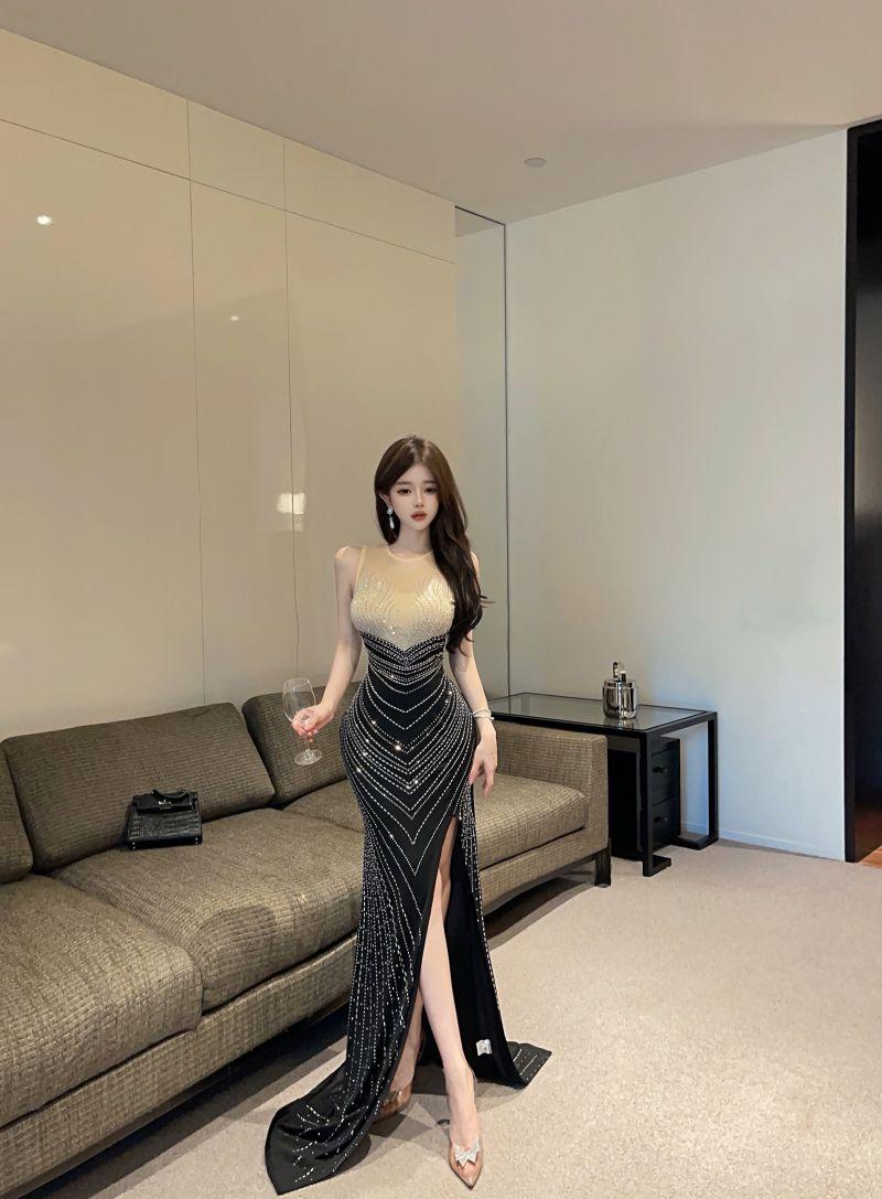 Product Introduction of Váy Lưới Xẻ Tà đính đá Thanh Lịch Và Gợi Cảm, Quý Cô Quyến Rũ, Thích Hợp Để Vận Chuyển Từ CN, Giao Hàng Trong 7-10 Ngày 9
