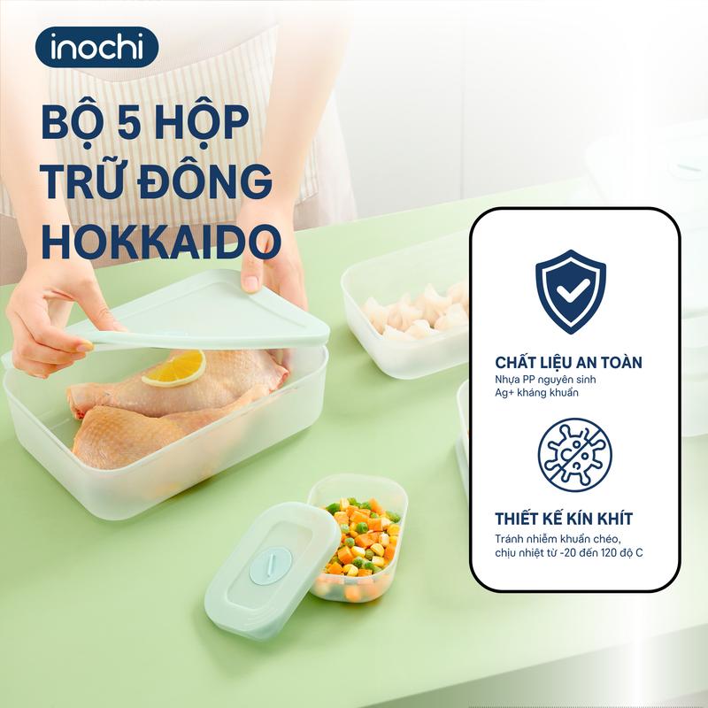 Bộ combo 5 hộp thực phẩm trữ đông Inochi, Bảo Quản Tươi Ngon, An Toàn, Nhiều Kích Cỡ, Tiện Dụng, Chịu Nhiệt Tốt