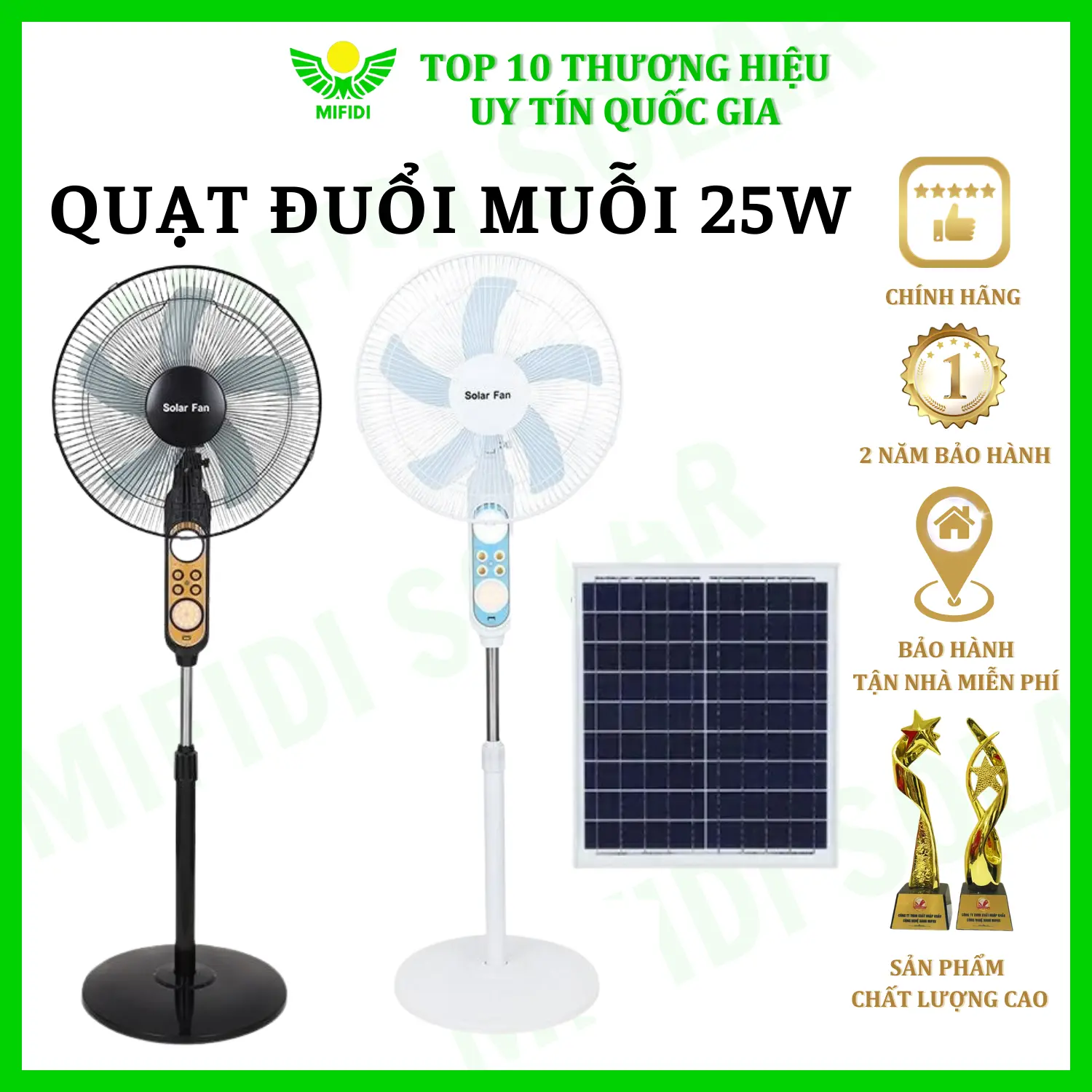 QUẠT ĐỨNG ĐUỔI MUỖI NĂNG LƯỢNG MẶT TRỜI V218 CHÍNH HÃNG MIFIDI SOLAR PIN KHỦNG LÀM MÁT THẢ GA - BH 1 NĂM