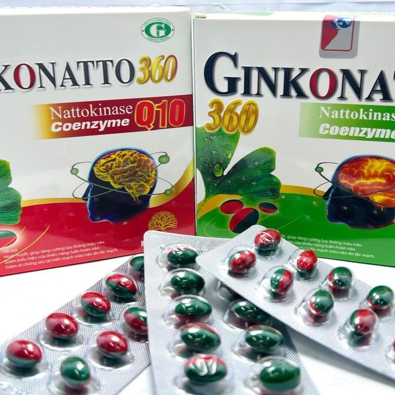 Ginkgo Natto 360 Q10 Nattokinase Hỗ trợ hoạt huyết, giúp tăng cường lưu thông máu não. Hỗ trợ giảm biểu hiện của thiểu năng tuần hoàn não, giảm di chứng sau tai biến mạch máu não do tắc mạch hộp 100 viên