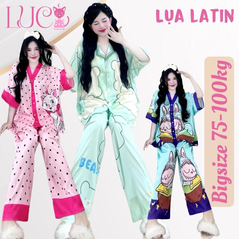 BIGSIZE 75 - 100kg Đồ bộ pijama mặc nhà LỤA MỊN TAY NGẮN QUẦN DÀI thiết kế in 5D full 2 mặt Áo Ngủ Quần Ngủ Nữ