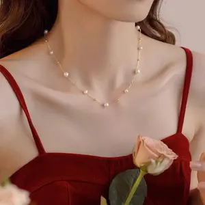 Kalung Titanium Mutiara Look Mewah Korea Elegant Fashion Style K777