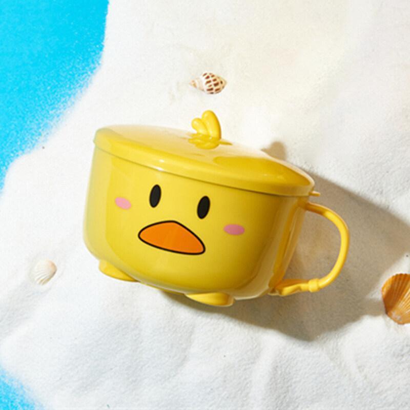 Double-layered Anti-scald Yellow Duck Instant Noodle Bowl, Cute Small Stainless Steel Instant Noodle Bowl with Lid, Lunch Box for Students and Office Workers Tableware Ceramic 0