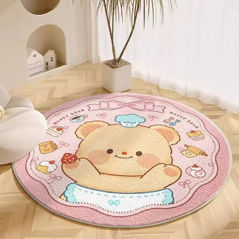Floor Mat Sweet Bear Girl Round Thickened Faux Cashmere Living Room Bedroom Bedside Cloakroom Carpet Children's Room Foot Mat
