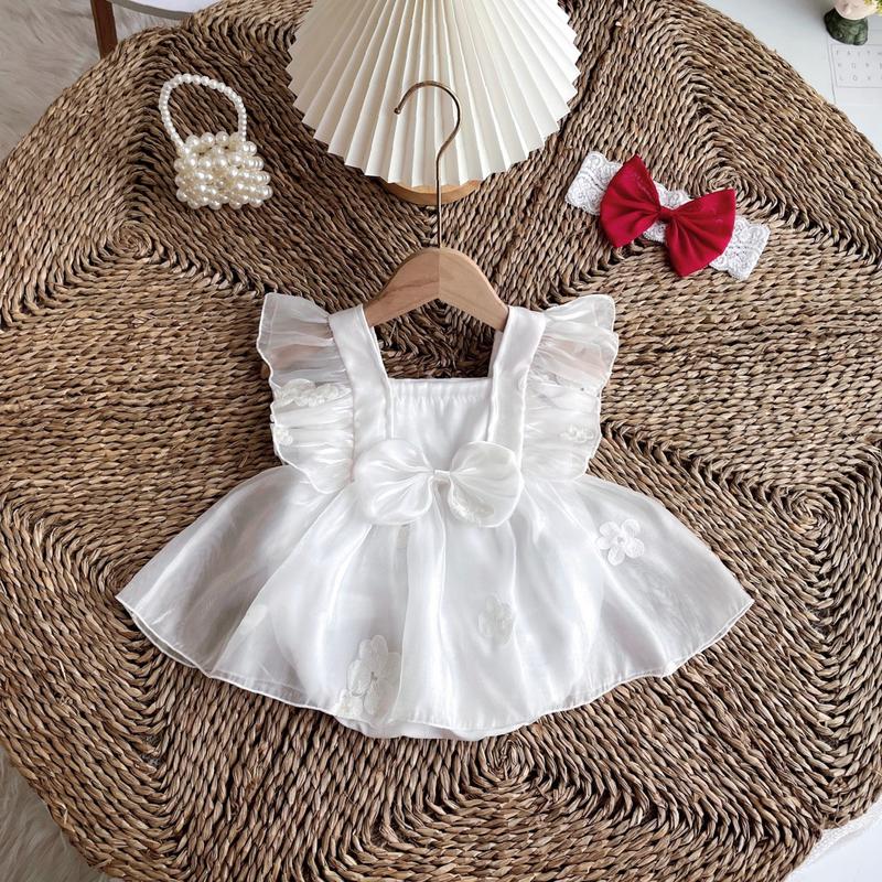 Body Váy Công Chúa Chất Tơ Trắng Thêu Hoa Kèm Tuaban Cho Bé Gái Sơ Sinh, Đầy Tháng, T Giày