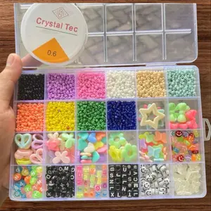Manik Manik Gelang Set sekat 24 Payet Cincin Kalung 3mm +Tali senar Edukasi Anak Manik Manik Gelang Beads