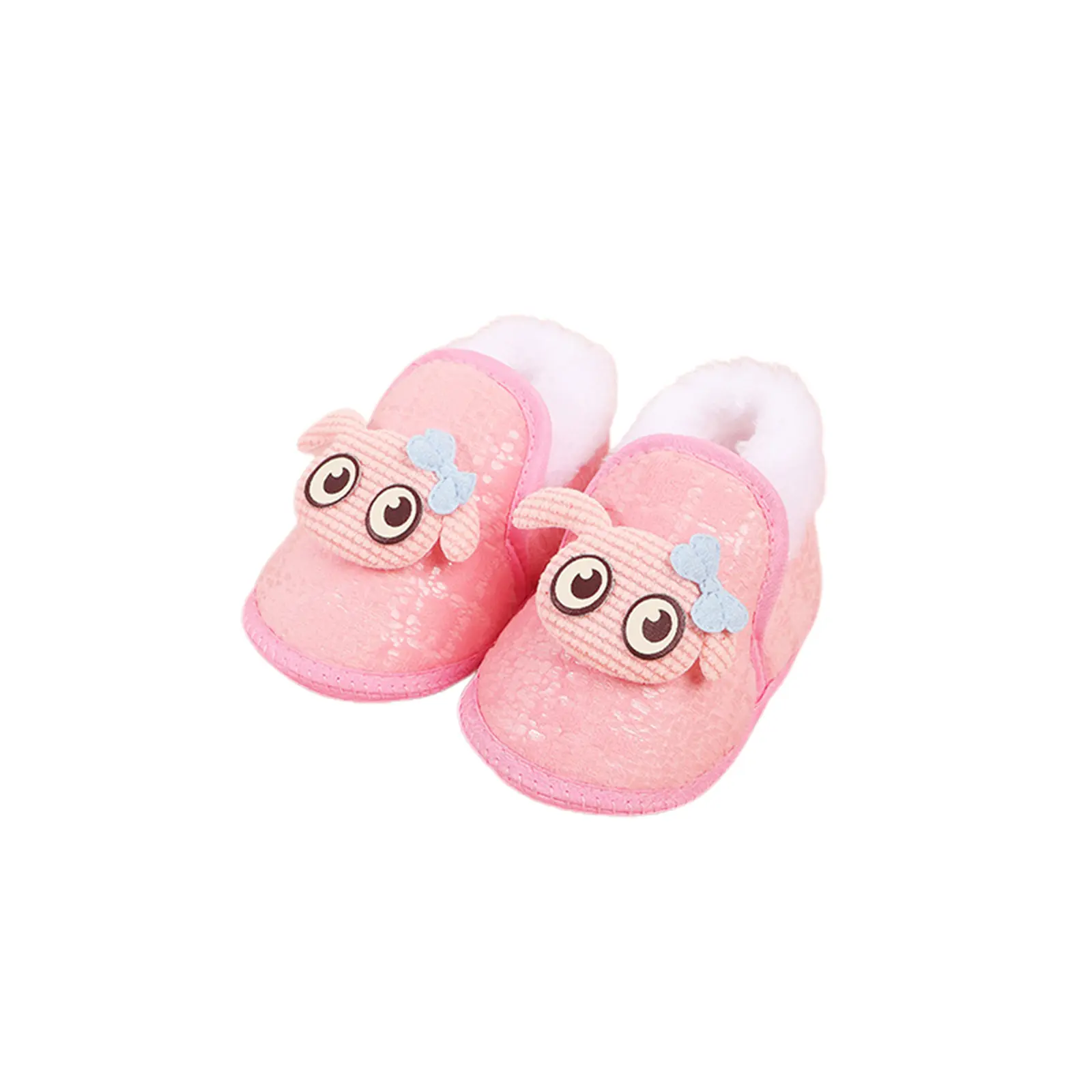 Baby Girls Plush Shoes Cute Cartoon Big Eye Warm Non-Slip First Walking Soft Sole Shoes