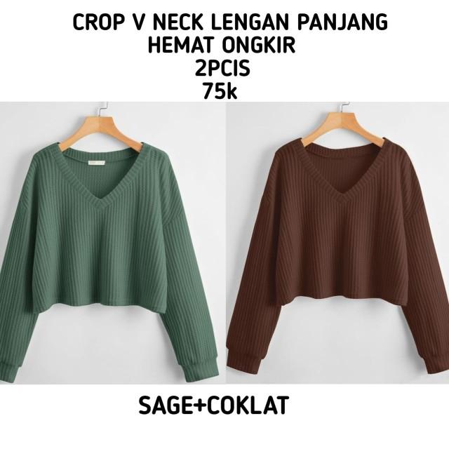 Product Introduction of Promo 2pcis Crop V Neck Lengan Panjang Wanita - Baju Knitwear Nyaman - Formal, Midi kemeja vest jumbo 12