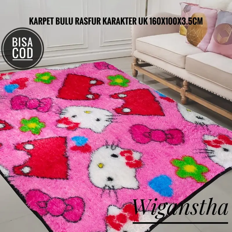 Karpet bulu rasfur motif karakter uk 160x100x3,5CM / surpet motif bulu terbaru Kain rasfur 1