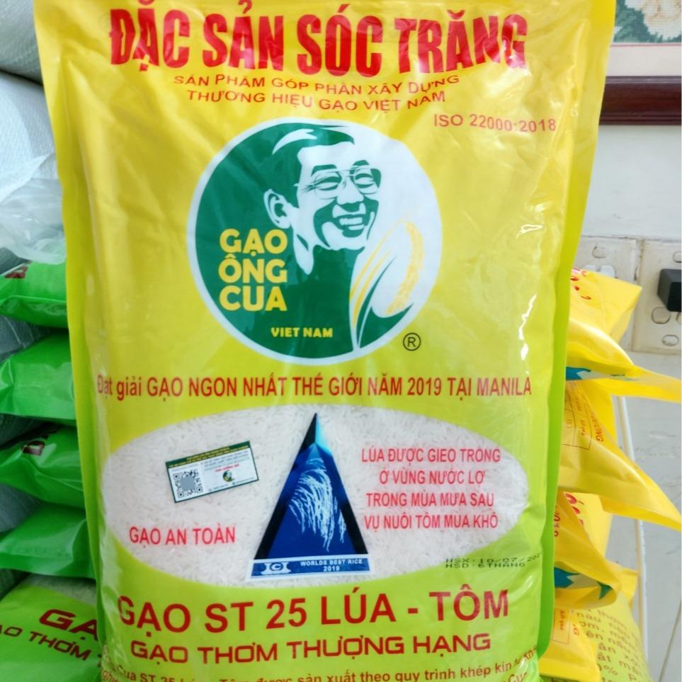 Gạo ST 25 Lúa-Tôm Túi 5 Kg - Chính hiệu Gạo Ông Cua. Gạo Ngon Thế Giới