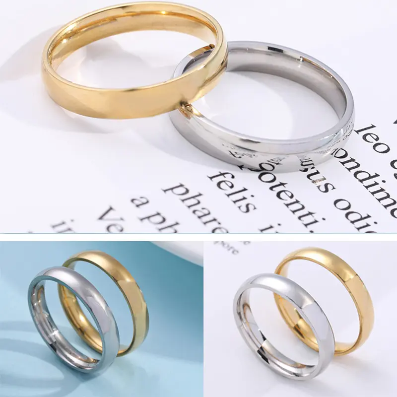 4mm Inner and Outer Ball Arc Glossy Couple Stainless Steel Exquisite Ring