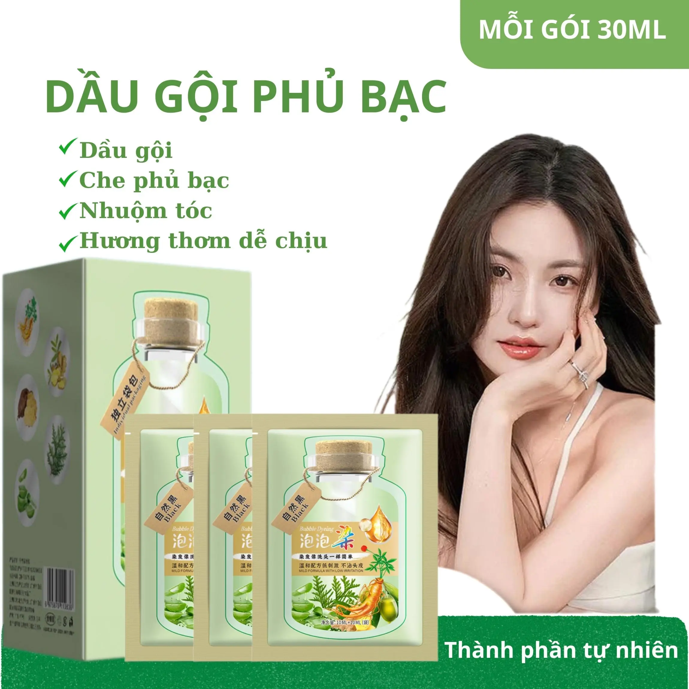 (HỘP 10 GÓI) Dầu Gội Nhuộm Tóc Thảo Dược BUBBLE DYEING Giúp Bảo Vệ Và Dưỡng Ẩm Cho Tóc Với 2 Màu Chủ Đạo Đen Tự Nhiên Và Nâu Hạt Dẻ Cho Bạn Mái Tóc Ưng Ý