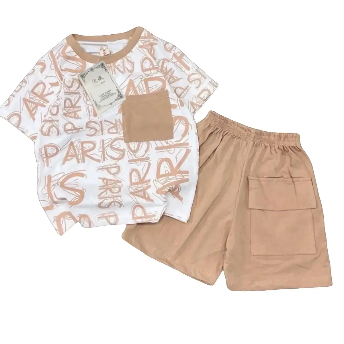 [14-35kg] Bộ quần áo cộc tay Paris năng động và thời trang vải thun cotton cho bé trai - Thiết kế năng động, dễ thương