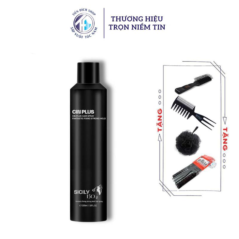 Gôm Keo xịt tóc tạo kiểu SICILY CIN PLUS giữ nếp tạo kiểu nam nữ 300ml chính hãng CINPLUS Ý + Tặng bộ lược belle 10 món, lược chaoba, lược texture, bông tắm than tre