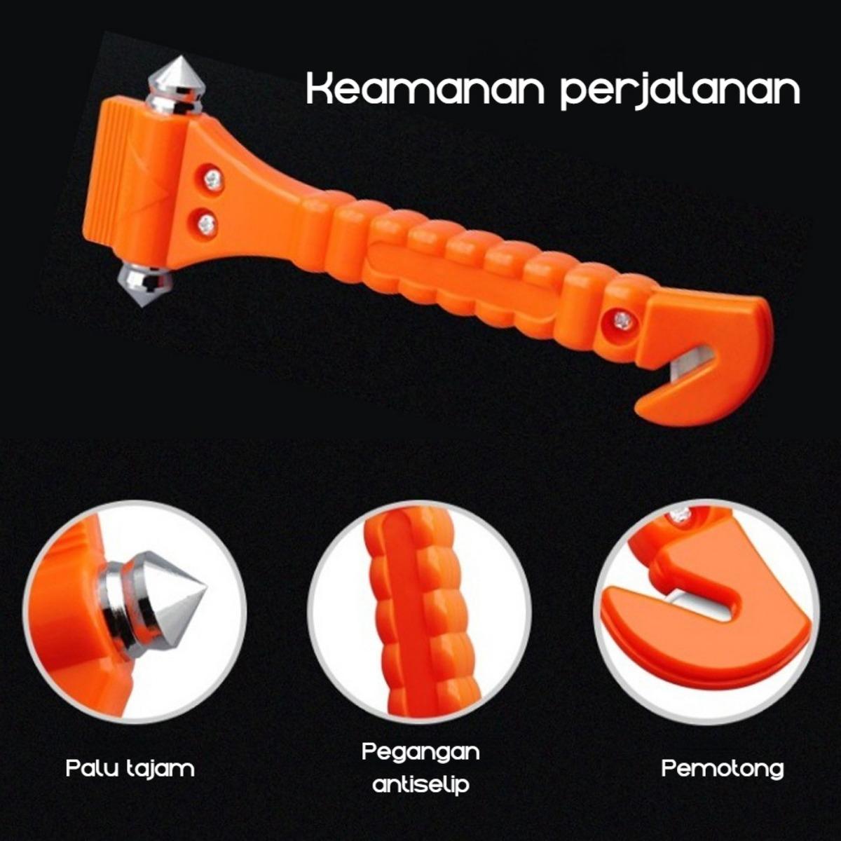 Palu Darurat Mobil 2 in 1 - Pemecah Kaca & Pemisah Sabuk Pengaman, Alat Keselamatan Portable untuk Keadaan Darurat, Emergency Hammer, Pemotong Sabuk Pengaman, Alat Survival Mobil, Aksesori Mobil Praktis, Berat 200g, Model XYZ