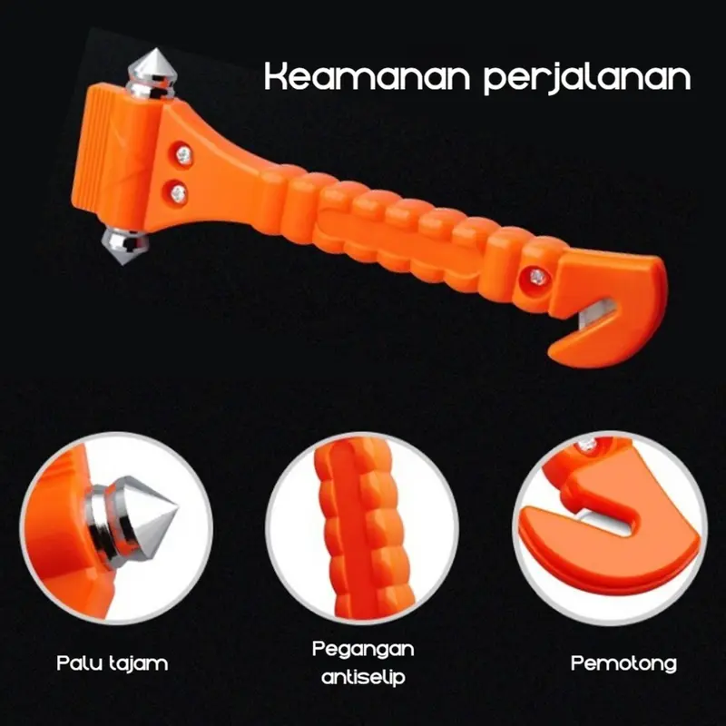 2 in 1 Emergency Glass Hammer & Seat Belt Cutter - Palu Pemecah Kaca Mobil Multifungsi untuk Keadaan Darurat, Aksesoris Keamanan Mobil Praktis dan Portable Kotak 5