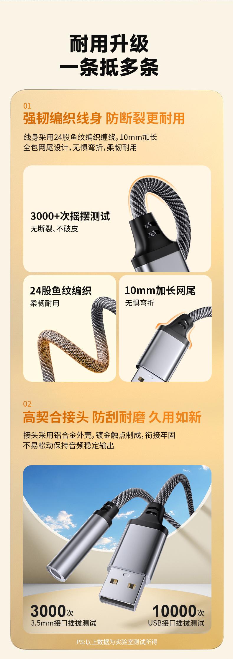 Product Introduction of Headphone Speaker Adapter Cable USB to 3.5mm Audio Cable USB Converter AUX Speaker HiFi Computer 4