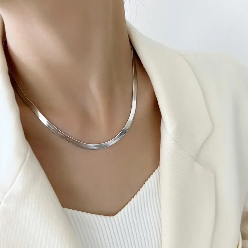 Hot Sale! Stainless Steel Snake Chain, INS-style Simple Titanium Steel Flat Chain, Versatile Collarbone Chain, Non-fading and Extremely Eye-catching