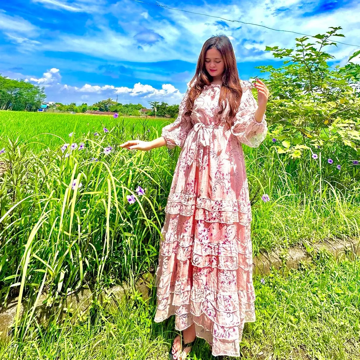 Dress bunga Wanita Motif Gaun Panjang