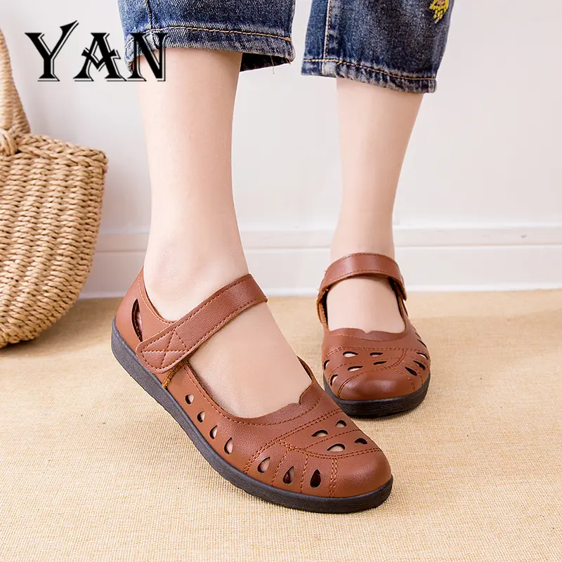 YAN Sepatu Flat Wanita Kulit Casual Sepatu Pantofel Wanita