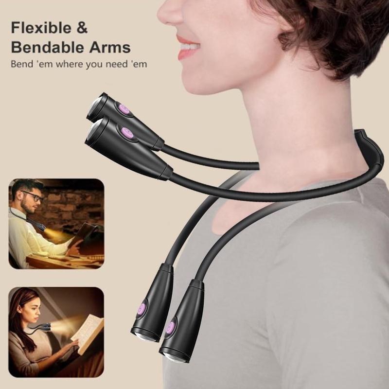 Product Introduction of Rechargeable LED Neck Reading Light, Portable Adjustable Brightness Neck Light with Soft Silicone Arm, Long Endurance Neck Light for Reading, Handmade 7