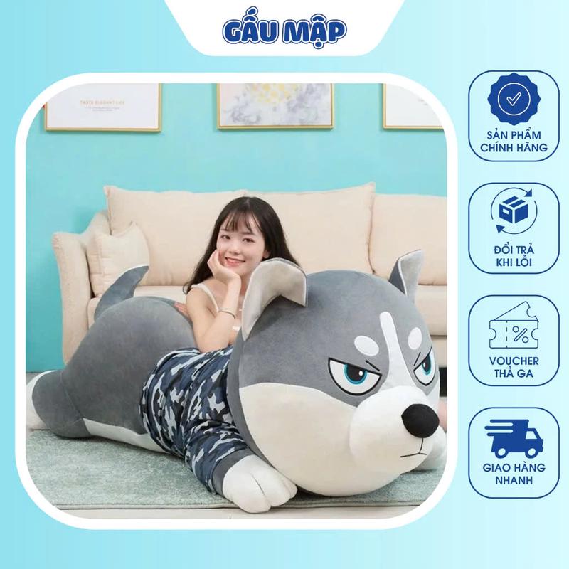 Gấu Bông Chó Husky Khổng Lồ, Thú Nhồi Bông Chó Husky Đáng Yêu Cao Cấp, Gối Ôm Husky Cho Bé - Gấu Mập