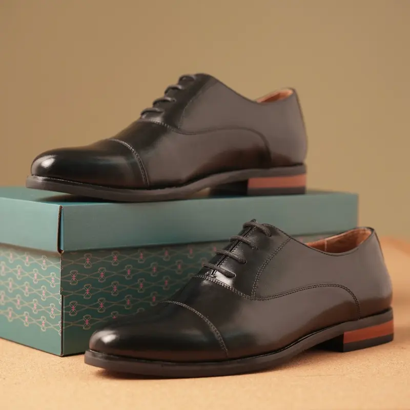 Giày Nam Oxford Captoe Màu Đen Chất Liệu Da Bò Nhập Khẩu Cao Su 3