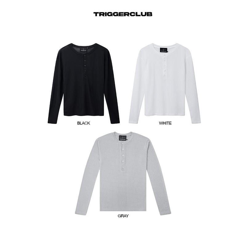 TRIGGER CLUB - Áo tay dài ôm body cổ trụ phối nút - TGC TURTLENECK WHITE/BLACK LONG SLEEVE T - SHIRT