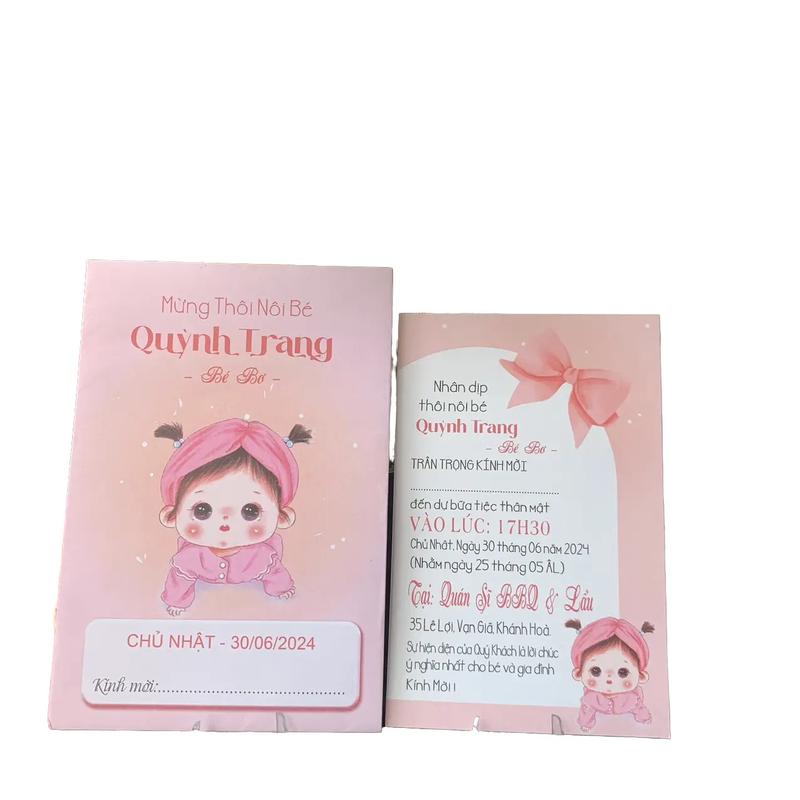 Combo 50 thiệp sinh nhật cho bé gái màu hồng chibi dễ thương