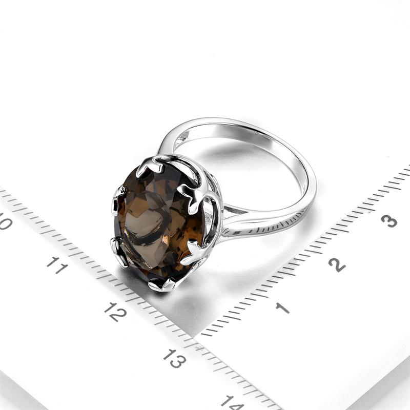 Product Introduction of Natural Smoky Quartz Solid Sterling Silver Women Rings 11 Carats Brown Crystal Classic Simple Style Mother's Day Birthday Gifts US Size 8 5