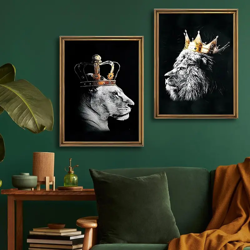Lion Pattern Wall Art Painting without Frame, 2pcs/set Waterproof Canvas Decorative Painting for Home Living Room Bedroom 0