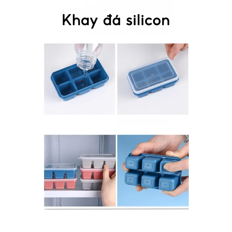 Combo 5 Khay Đá Silicon Có Nắp Đậy Banihouse Khuôn Làm Đá Viên Silicon Chống Mùi Tiện Lợi An Toàn Sức Khoẻ 6