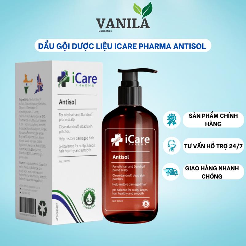 Dầu gội dược liệu Antisol iCare Pharma giảm gàu và ngứa da đầu chiết xuất dược liệu 240ml