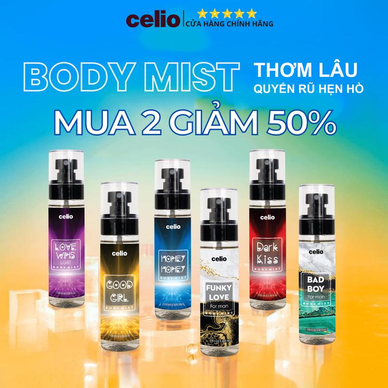 [ MUA 2 GIẢM 50% MUA 3 GIẢM 60% ] Xịt Thơm Toàn Thân Bodymist Nam Nữ CELIO Lưu Hương 6 Giờ - Nước Hoa Hẹn Hò, Đi Chơi, Đi Học BODYMISS CHÍNH HÃNG 105ml Perfume Cosmetic Women