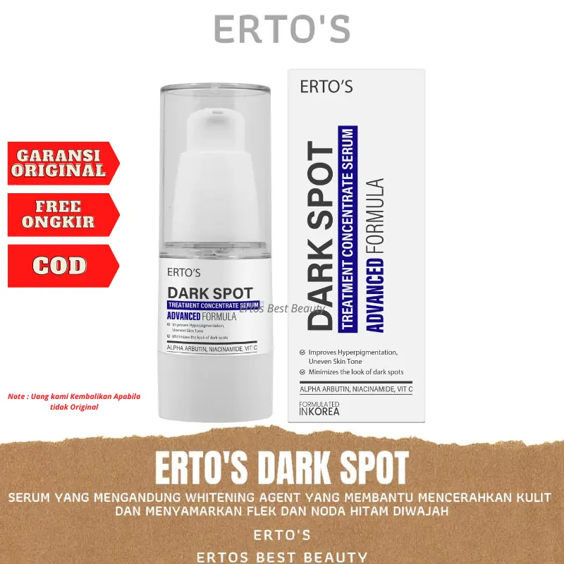 Ertos Dark Spot Serum Penghilang Memudarkan Flek Hitam Membandel dan Mencerahkan Wajah Kusam