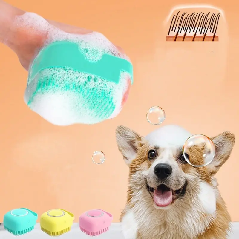 Pet Dog Mèo Bàn Chải Massage Lược Massage Bàn Chải Tắm Tóc Ngắn ，Thiết kế đầu tròn TPR, không làm tổn thương lông 4