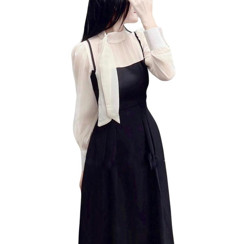 Váy đầm nữ dáng dài cổ nơ thiết kế dự tiệc trượt dày dặn V209 - Nữ, Women 4